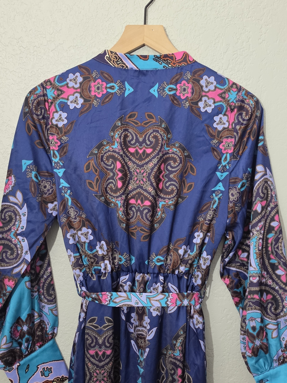Ciebon Nora Print Long Sleeve Maxi Shirt Dress Navy Button Down Women Large - Picture 8 of 13